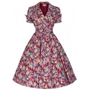 Lindy Bop "Courtney" Crimson Floral Swing Dress
